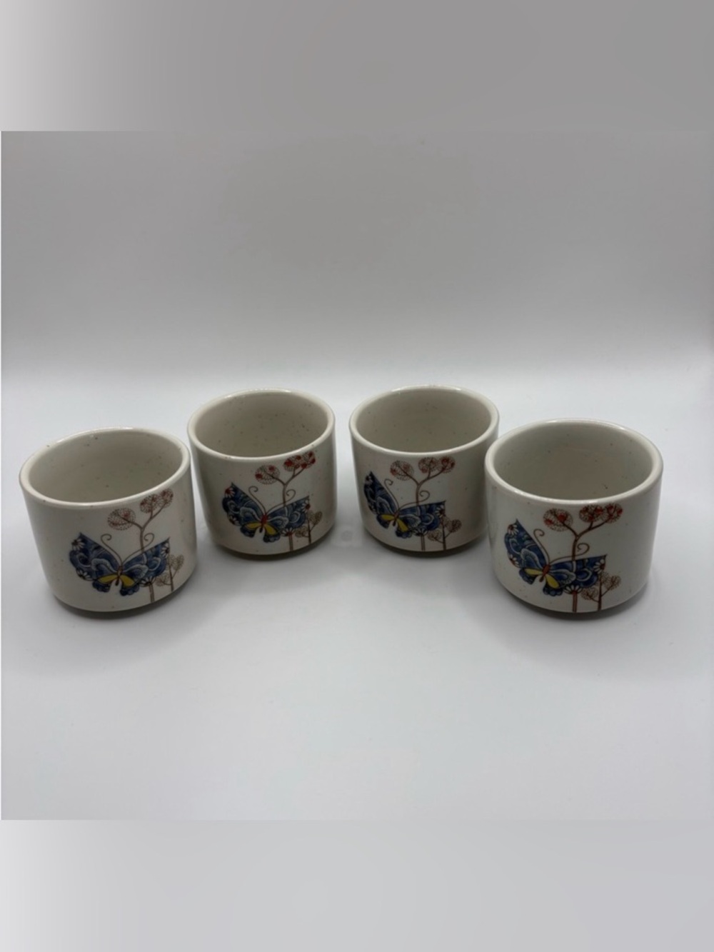 4 Vintage Capilano Vancouver Otagiri Japanese Saki Tea Cups Etched Butterfly